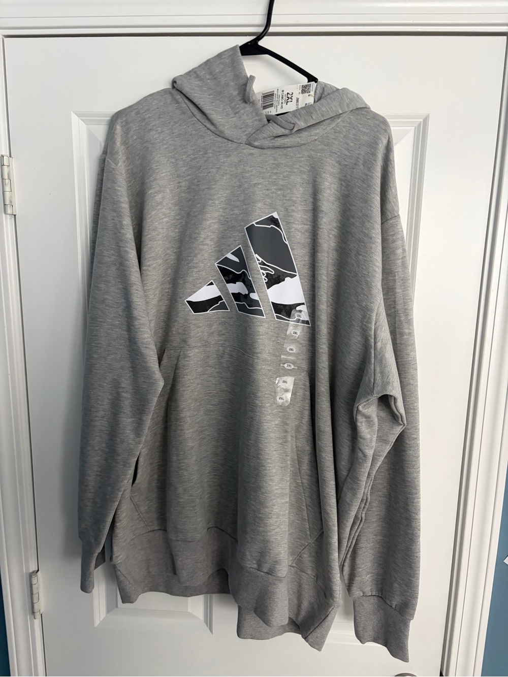 adidas Light Gray Hoodie with Camouflage Trefoil Logo